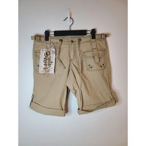 Nori Shorts Juniors 7 Beige Khaki Cargo Bermuda Roll Cuff Cotton Spandex Utility